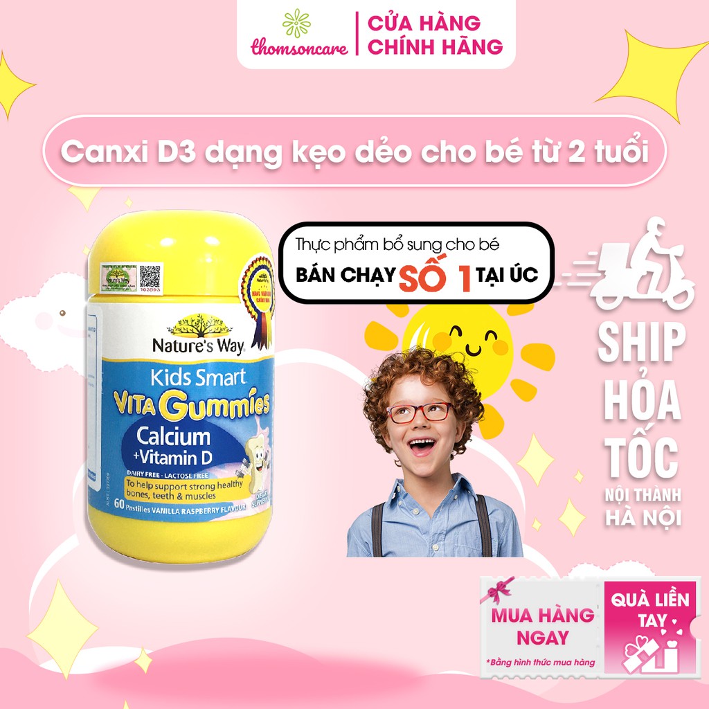 Kẹo dẻo tăng cường canxi từ Úc NATURE'S WAY VITA GUMMIES CALCIUM + VITAMIN D tăng chiều cao tuổi dậy thì hộp 60 viên