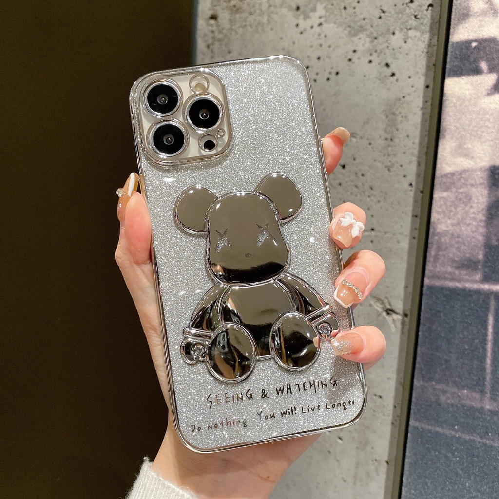 Ốp lưng iphone bearbrick 3D kim tuyến mạ điện 11/12/13/pro/max/plus/promax