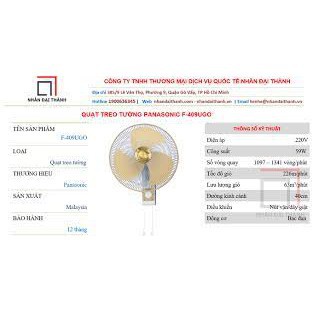 F-409UGO[GIAN HÀNG UY TÍN] [HÀNG CHÍNH HÃNG] Quạt treo tường Panasonic F-409UGO