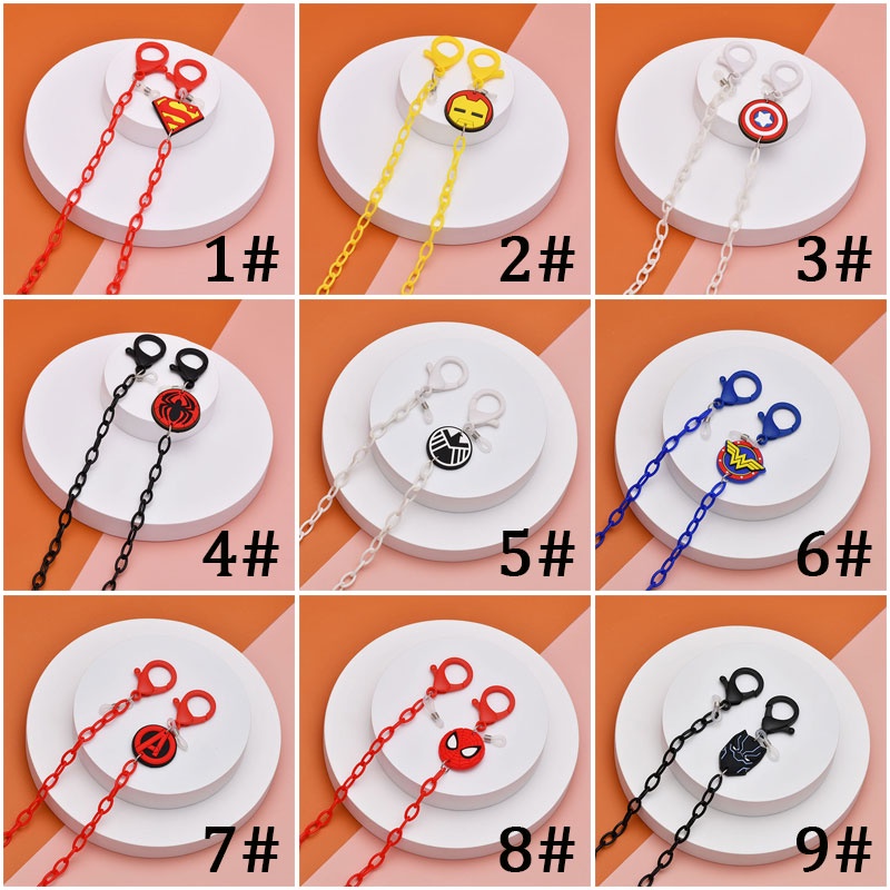 XiaoboACC Chuỗi Dây Đeo Giữ Khẩu Trang/ Kính Họa Tiết Siêu Anh Hùng Marvel Spider-Man Iron Man Captain America 50cm