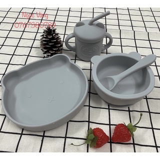 set ăn dặm silicon đế hít chống lật phong cách Hàn Quốc
