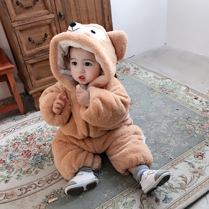 Body Bông Cho Bé Mũ Tai Gấu Chất Siêu Dày Ấm Áp