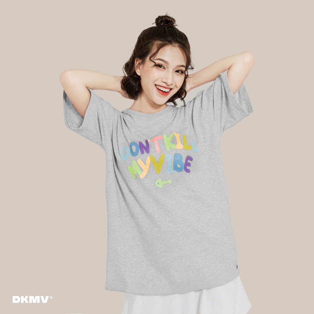 Áo thun cotton nữ form rộng màu xám Don't Kill My Vibe | DKMV Color Box Tee - Grey