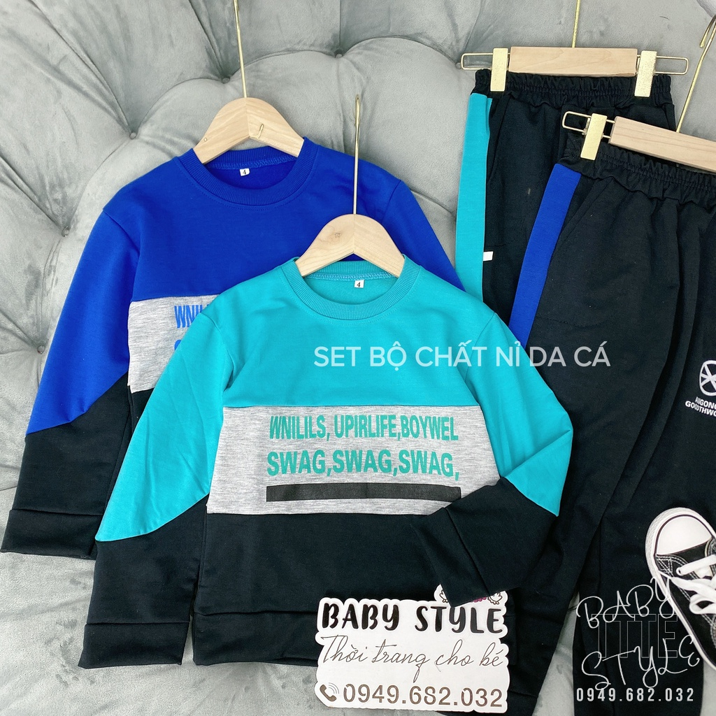 Bộ quần áo thu đông cho bé trai  &quot;SWAG&quot; 14-45kg, đồ bộ dài tay cho bé 4-14 tuổi. Hàng may kỹ. Thoải mái. B50