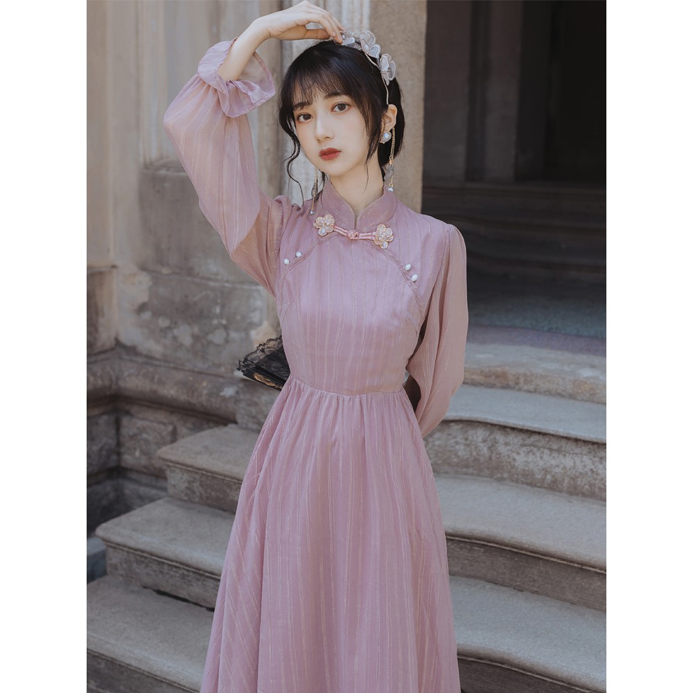 (R136) Đầm ulzzang sườn xám tiểu thư thanh lịch cổ hoa ngọc s m l(kèm video và ảnh khách)