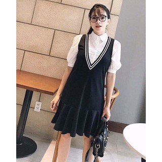 Đầm Cổ Sơ Mi Phối Viền