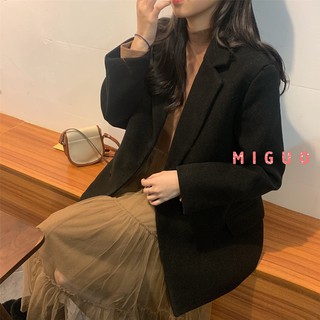 Áo khoác Blazer màu đen phong cách Hàn Quốc đơn giản thanh lịch cho nữ
