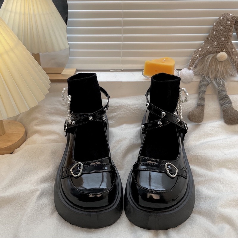 Giày lolita nữ độn đế cao,Giày da ulzzang nữ phong cách Hàn Quốc LT28