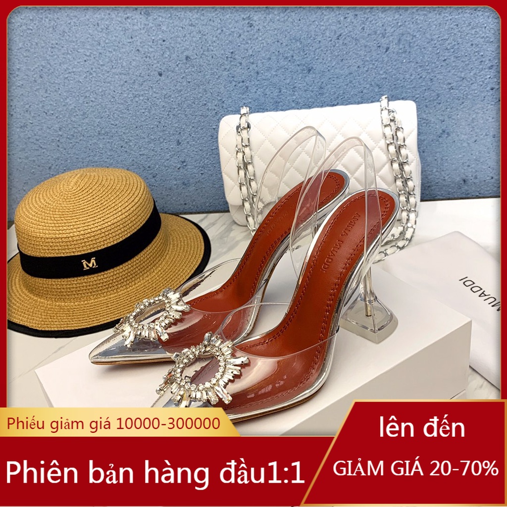 Xăng đan cao gót quai trong suốt đính đá thời trang mùa hè quyến rũ cho nữ