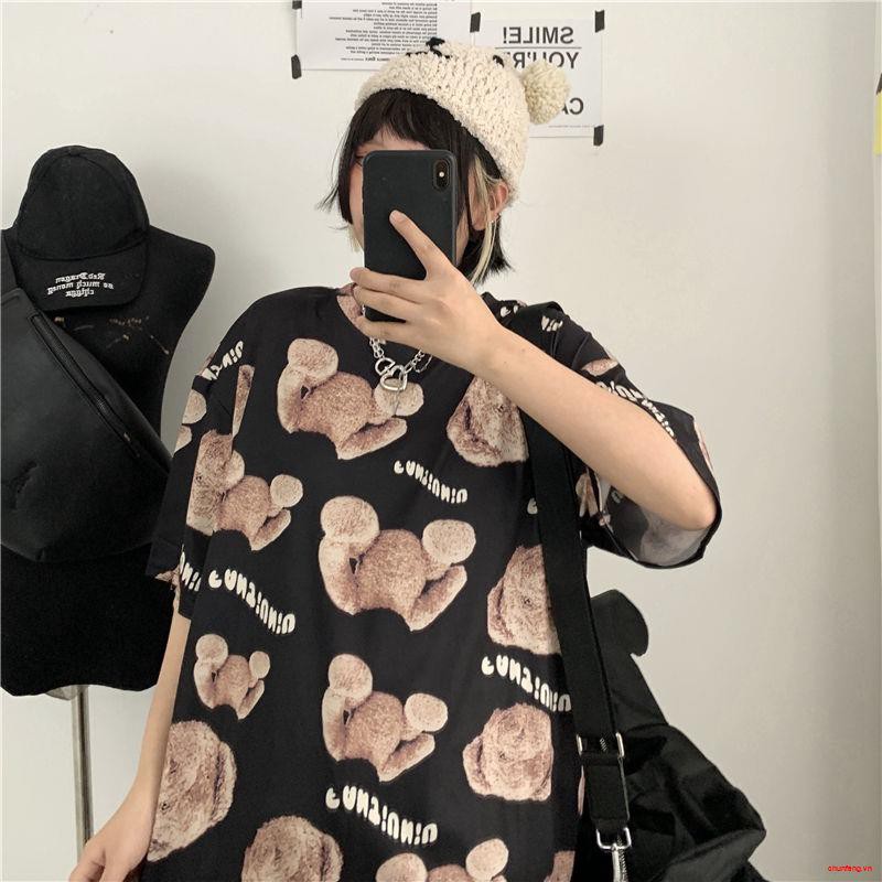 Women's Summer Youth2021 summer students Korean fashion trend ins brand hip-hop street bear loose version wild couple outfit