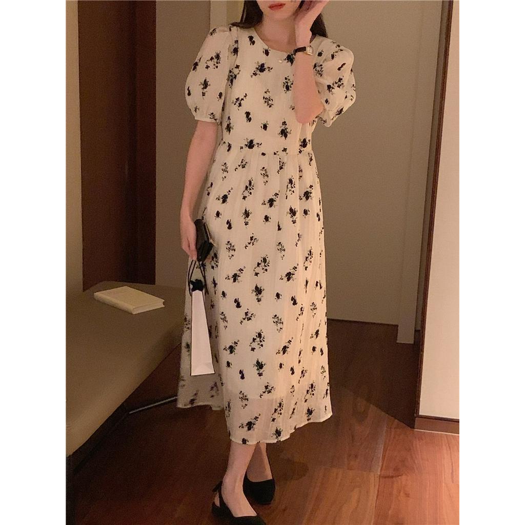 Đầm Cổ Tròn Họa Tiết Hoa Phong Cách Hàn Quốc 53638