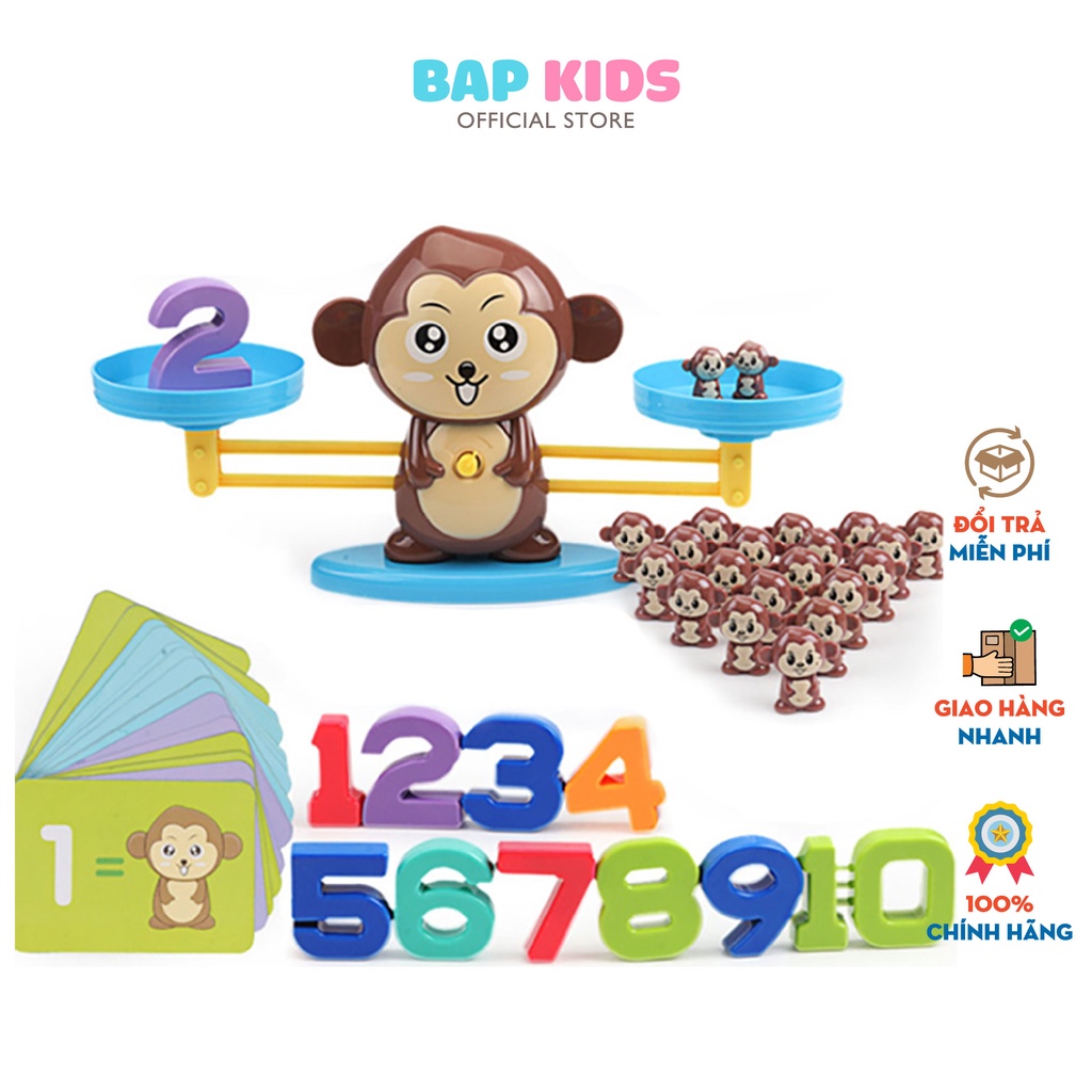 Đồ chơi giáo dục BAPKIDS Bộ khỉ cân bằng toán học cho bé học toán