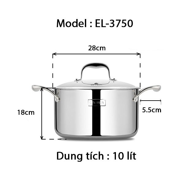 Nồi luộc gà Inox 3 lớp cao cấp đáy liền Emich Tri-max XS EL-3750 đướng kính 28cm - Hàng chính hãng, bảo hành 36 tháng