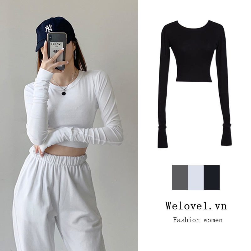 Áo thun tay dài dáng ôm phong cách Hàn Quốc thời trang mùa thu cho nữ có 3 màu lựa chọn