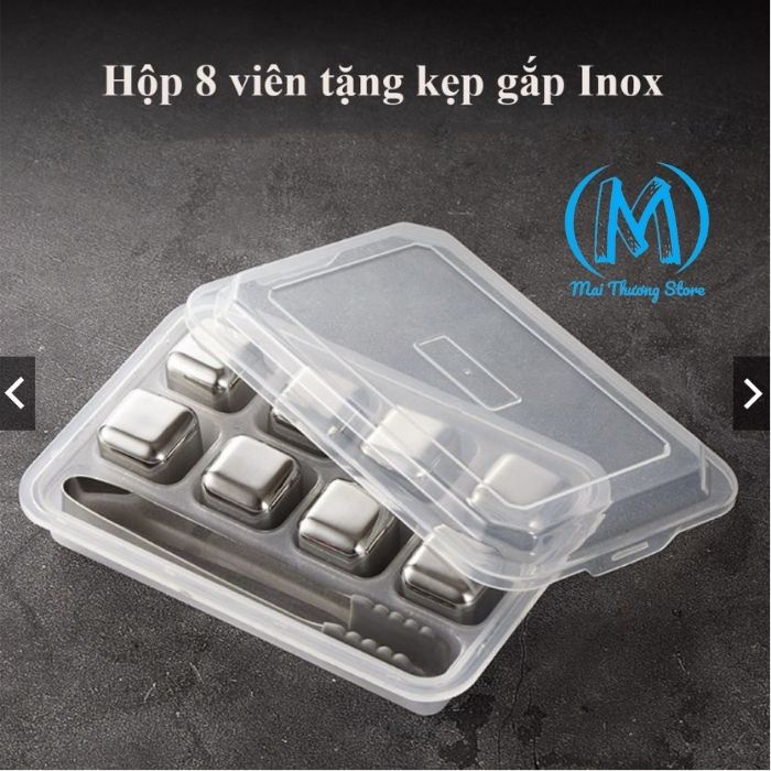 Đá lạnh vĩnh cửu inox 304 cao cấp, làm lạnh nhanh, không làm mất vị đồ uống, an toàn- Tặng kẹp gắp khi mua từ 4 viên