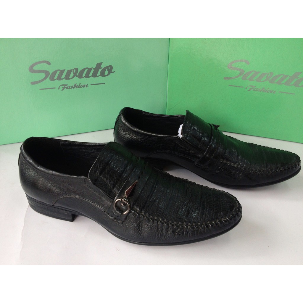 Giày lười công sở nam màu đen hàng hiệu SAVATO