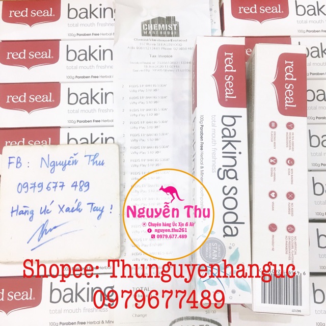 Kem đánh răng tan mọi mảng bám - Red Seal Toothpaste Baking Soda 100g Úc - đủ bill Chemist