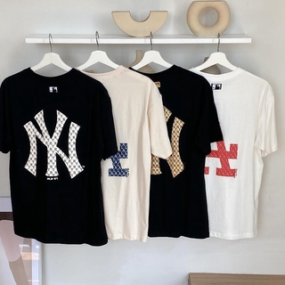 Áo Thun Ngắn Tay Vải Cotton In Chữ Mlb Ny Thời Trang Cho Các Cặp Đôi