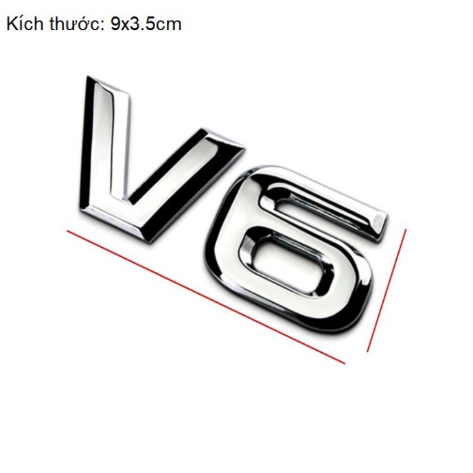 Sản Phẩm Decal tem chữ V6 inox dán ô tô G40107 - Kích thước 9×3.5 cm