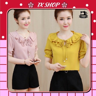 Áo kiểu cổ bèo tay bo phối nơ hara