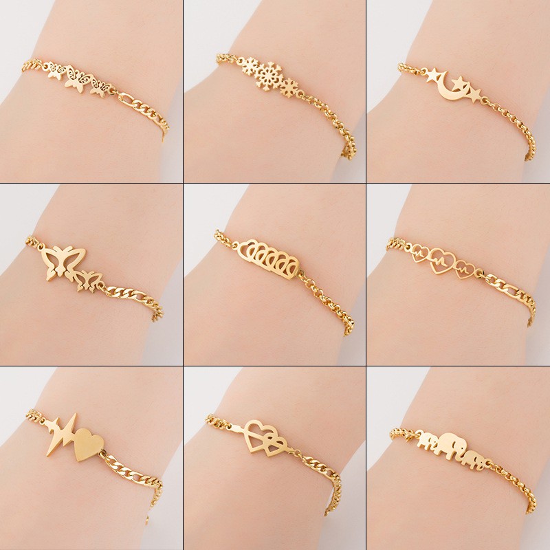 Vòng Tay Mạ Vàng 18K Mặt Trăng / Sao / Bướm / Bông Tuyết Có Thể Điều Chỉnh Kích