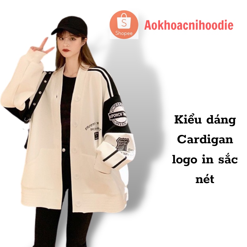 Áo cardigan , áo khoác nỉ dáng rộng nam nữ in logo Brcon cúc cài 3 màu phối đồ cực đẹp Freeship | BigBuy360 - bigbuy360.vn
