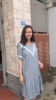 Váy bầu pha ren kẻ caro trẻ trung