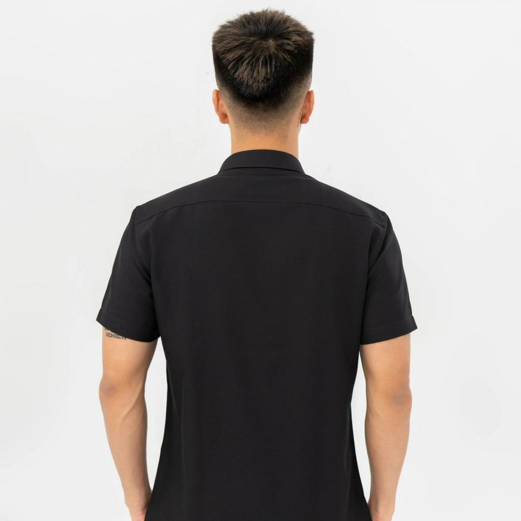 Áo Sơ Mi Nam Ngắn Tay Công Sở, Chất Vải Lanh Thoáng Mát Trơn Màu Cafe Đen