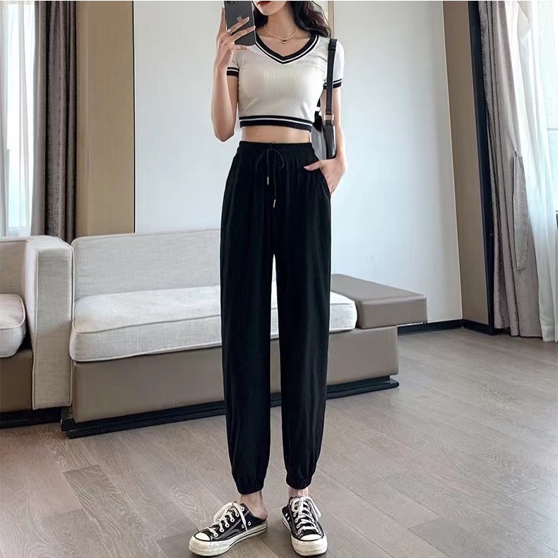 Quần harem SUXI ống rộng màu trơn phong cách thể thao thời trang mùa hè cho nữ