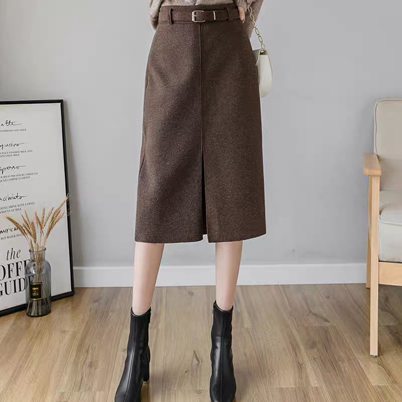 Chân Váy Dạ Lưng cao Xẻ trước K kèm đai cho nữ | BigBuy360 - bigbuy360.vn