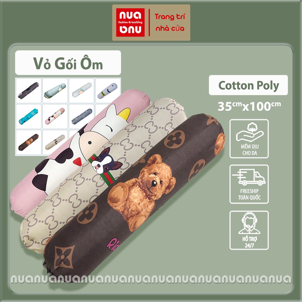Vỏ gối ôm NUA Fashion Bedding vỏ gối 35x100, bao gối cotton poly áo gối xinh theo bộ ga giường