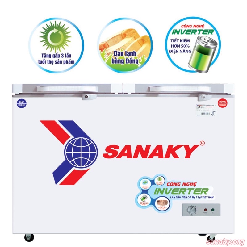 Tủ Đông Sanaky Inverter VH-4099W4K, 1 Ngăn Đông, 1 Ngăn Mát 400 Lít Màu Xám
