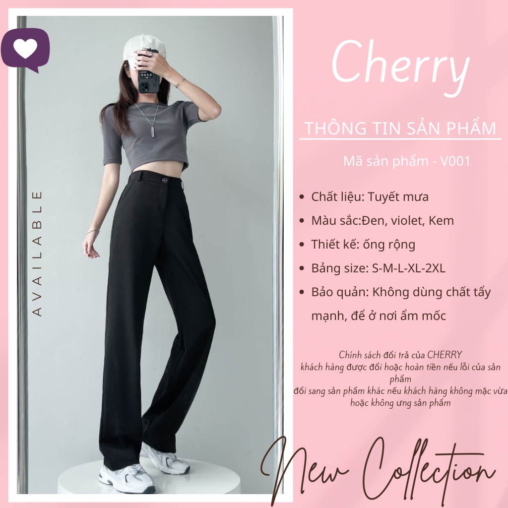 Quần ống rộng nữ lưng cao chất vải tuyết mưa khóa trước 1 khuy culottes CHERRY quần nữ ống suông tôn dáng bigsize T003 | BigBuy360 - bigbuy360.vn