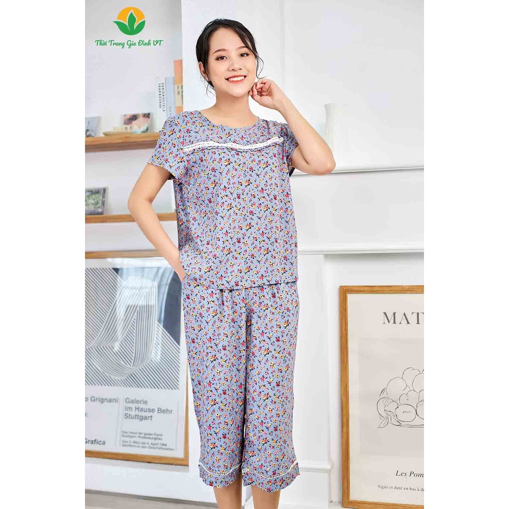 Bộ đồ lanh Việt Thắng quần lửng áo cộc tay nữ B06.2209