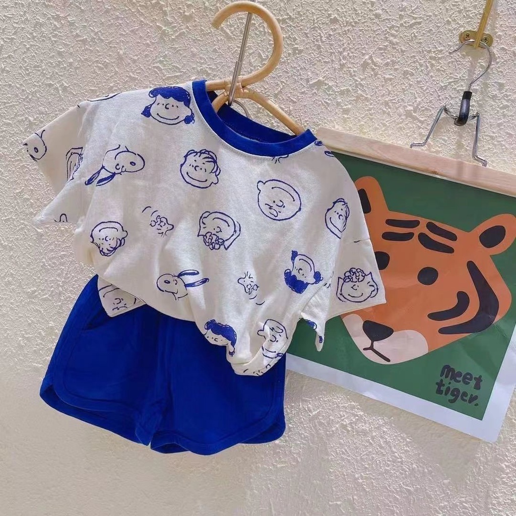 Set Áo Thun Ngắn Tay In Hoạt Hình Và Quần Short Thời Trang Hè Cá Tính Cho Bé Trai