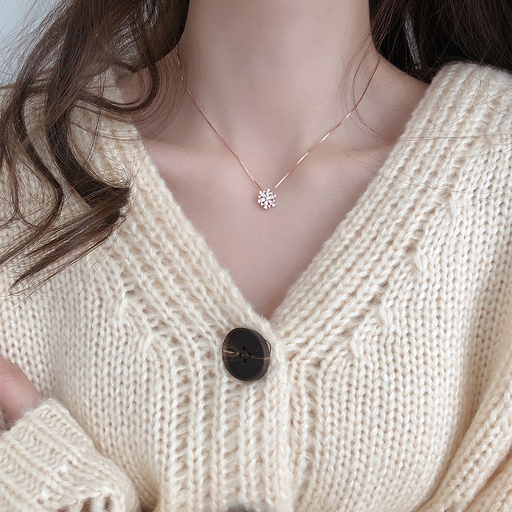 Vòng cổ mặt bông tuyết đính đá Zircon đơn giản nhiều màu thời trang thanh lịch dành cho nữ