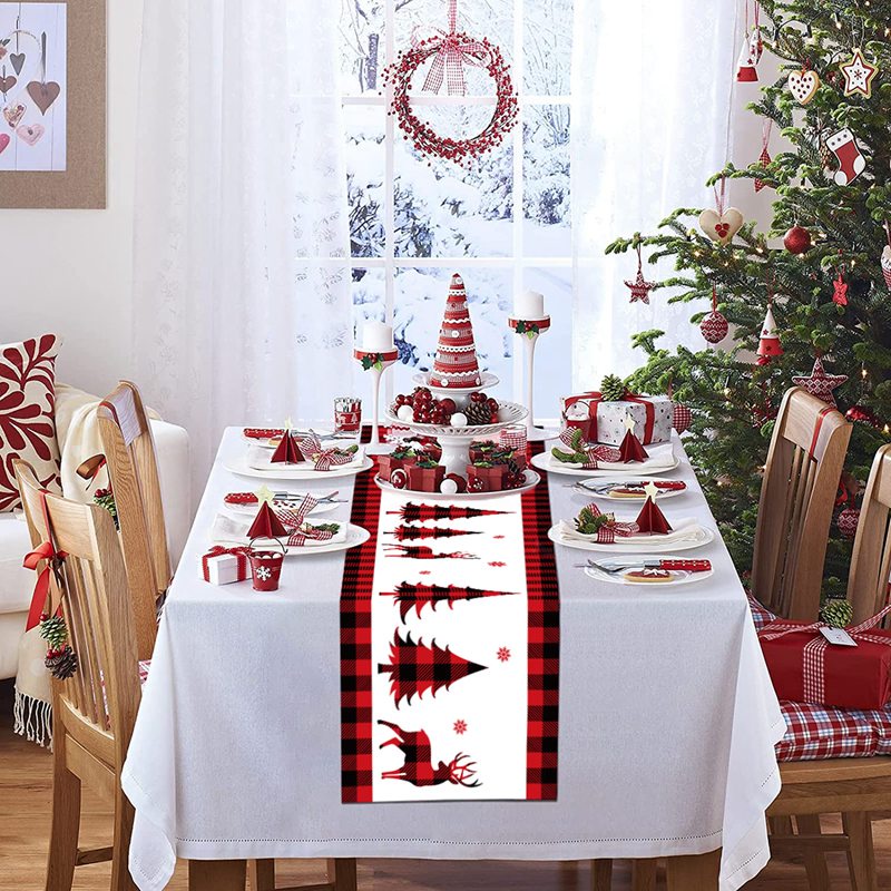 Khăn Trải Bàn 180x35CM Họa Tiết Hoa Tuyết Trang Trí Giáng Sinh Năm Mới 2022