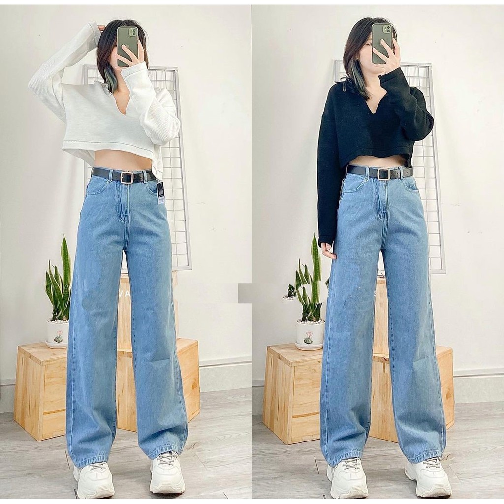 QUẦN JEAN ỐNG RỘNG NỮ LƯNG CAO MÀU XANH NHẠT CAO CẤP HADI ĐỦ SIZE S, M, L LAI CUỐN SIÊU THỜI TRANG CỰC KÌ ĐẲNG CẤP