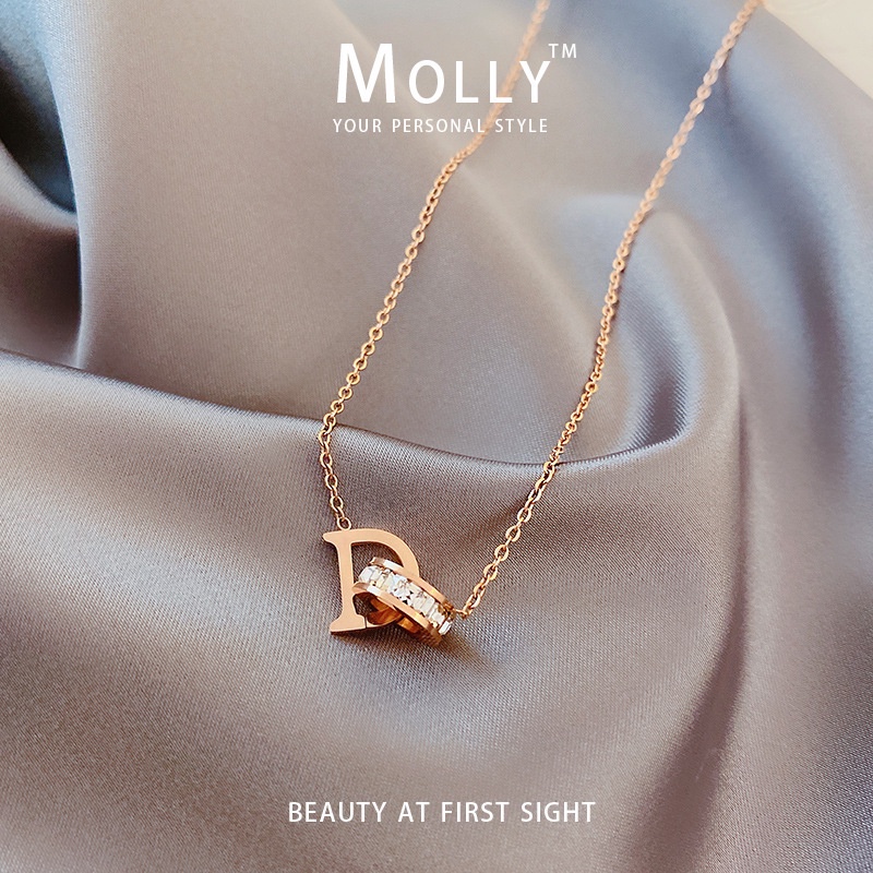 Molly™ Dây Chuyền Thép Titan Mạ Vàng Hồng 18K Mặt Hình Chữ D Không Phai Màu Phong Cách Nhật Hàn Cho Nữ