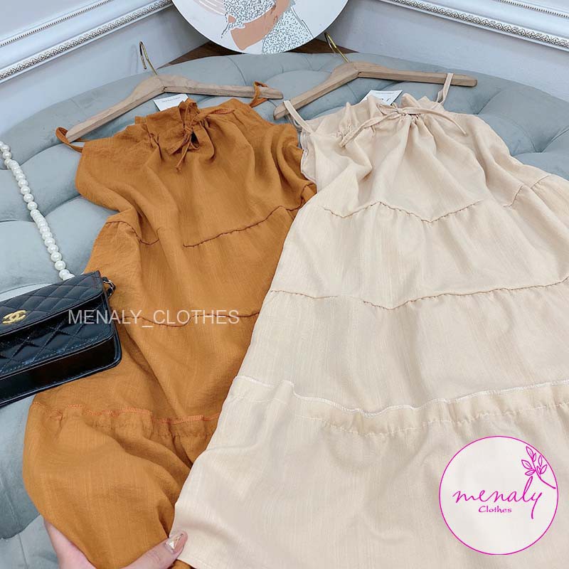 Váy 2 dây dáng xuông, mẫu váy cổ yếm hở vai thích hợp đi biển, đi chơi, mặc trong áo blazer đều đẹp -V04 | BigBuy360 - bigbuy360.vn