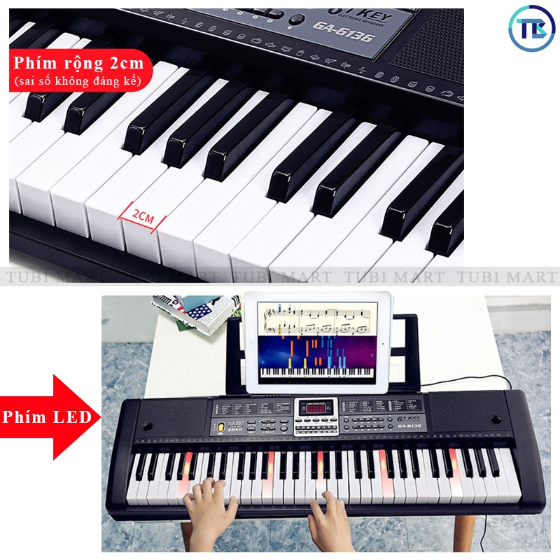 - Đàn Piano điện, Đàn Organ Electronic Keyboard 61 phím cho người mới học – TB02