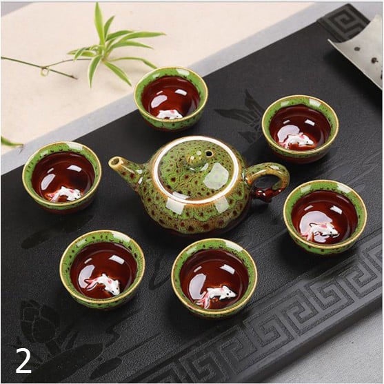 Ấm chén bát tràng 3d hình con cá đa màu sắc