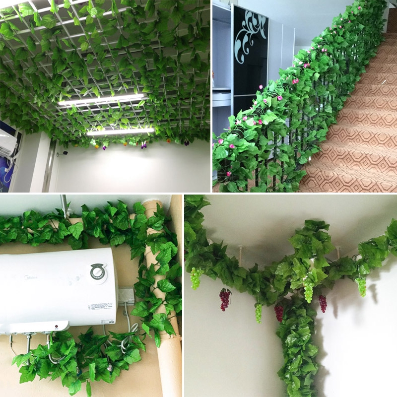 2.1M Artificial Ivy Leaf Creeper Fake green leaves/ Artificial Silk Flowers Fake Tree Leaf/ Garland Green Plant Plastic Vine Fake Foliage/ Home Wedding Garden Rattan String Wall Decor