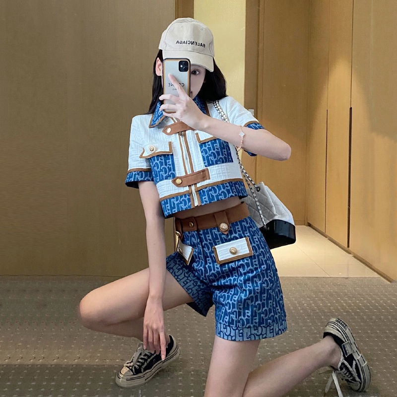 Set Áo Thun Ngắn Tay + Quần Short Denim Thời Trang Mùa Hè