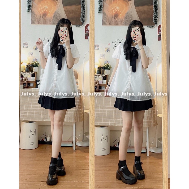 [SẴN/VIDEO] ÁO SƠMI BABYDOLL CỔ VIỀN REN MIX NƠ CỔ TIỂU THƯ VOAN TƠ 2 LỚP MỀM ĐẸP | BigBuy360 - bigbuy360.vn
