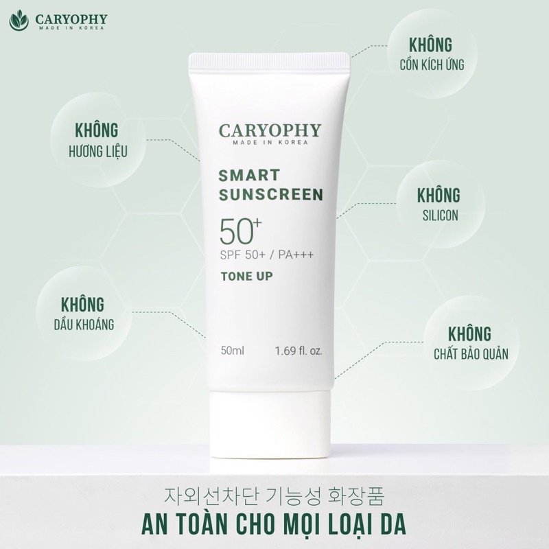 KEM CHỐNG NẮNG NGỪA MỤN CARYOPHY SMART SUNSCREEN TONE UP SPF50+/PA+++ 50ML