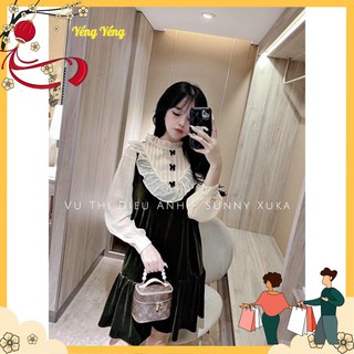 VÁY NHUNG ĐEN ĐÔI CỔ REN TAY VOAN BE CHO MẸ VÀ BÉ