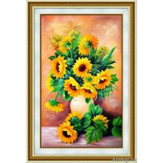 Tranh Đá BÌNH HOA HƯỚNG DƯƠNG TUYỆT ĐẸP(DF2664)50×75cm Chưa Đính.