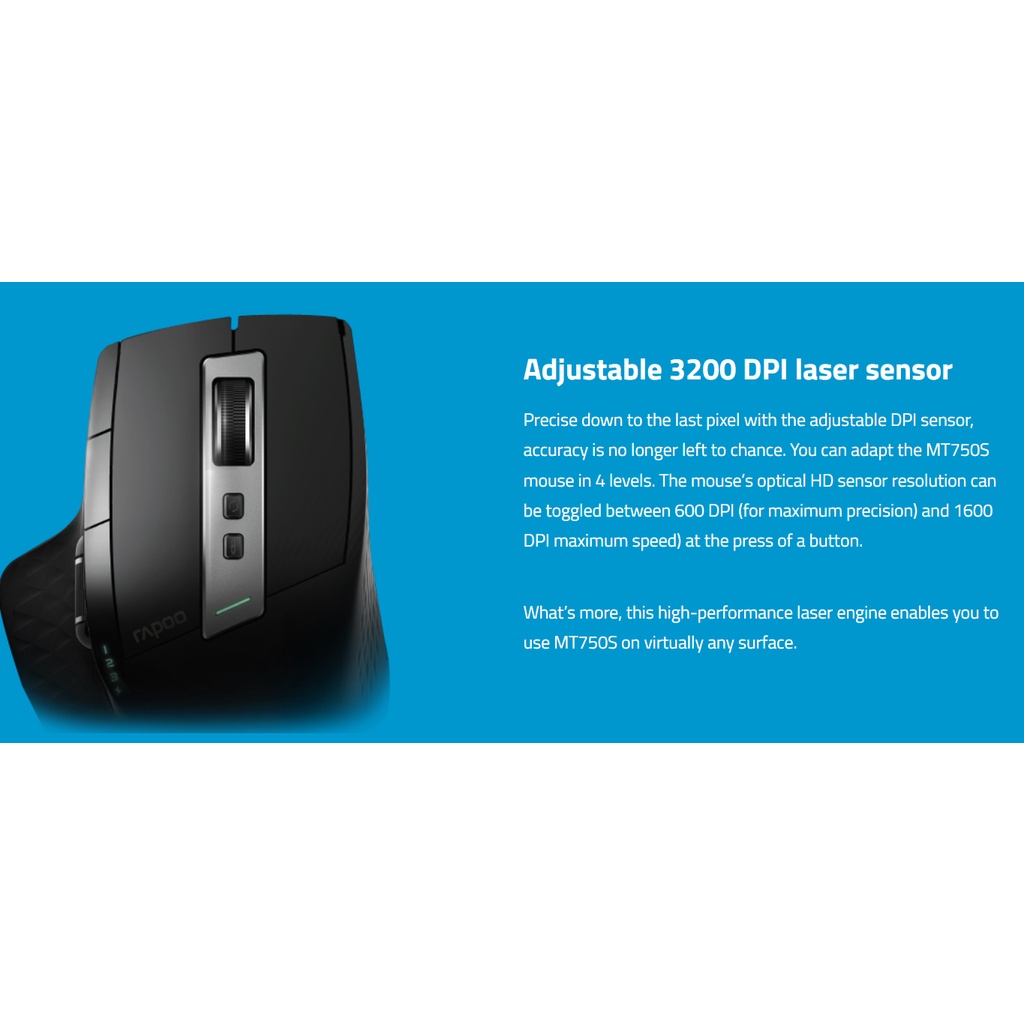 Chuột máy tính không dây Rapoo MT750S đa chế độ dễ chuyển đổi giữ Bluetooth và 2.4G có thể sạc lại