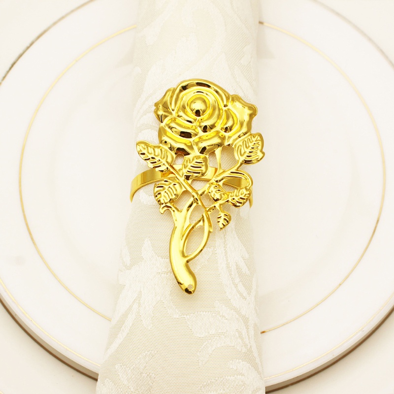Set 12 vòng nhẫn giá đỡ khăn ăn hình hoa hồng bằng kim loại cho tiệc cưới